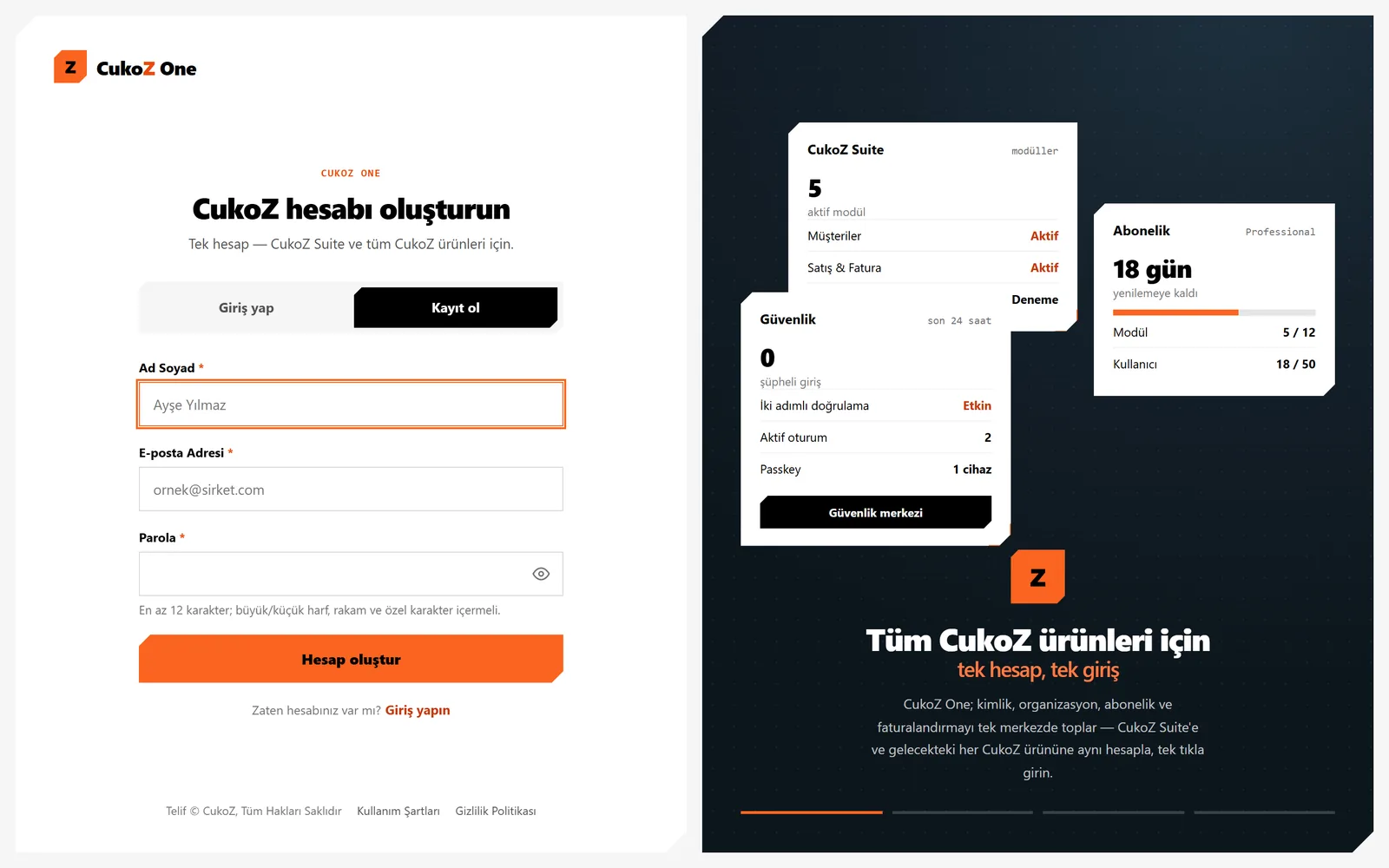 CukoZ One hesap açma ekranı